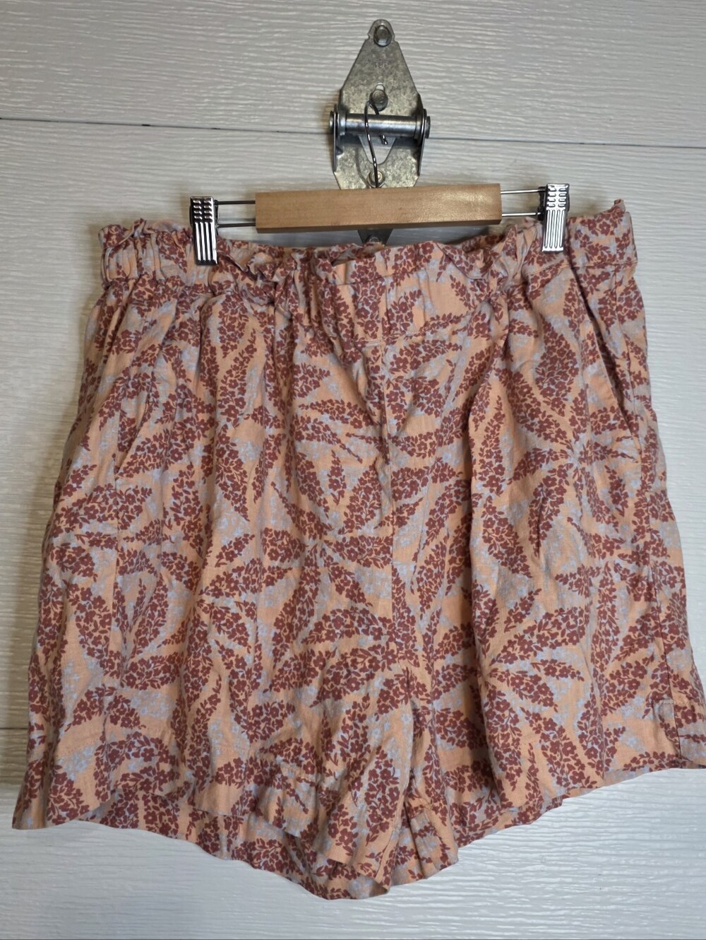 Eco Threads High-Rise Peach Floral Paperbag Mini Shorts